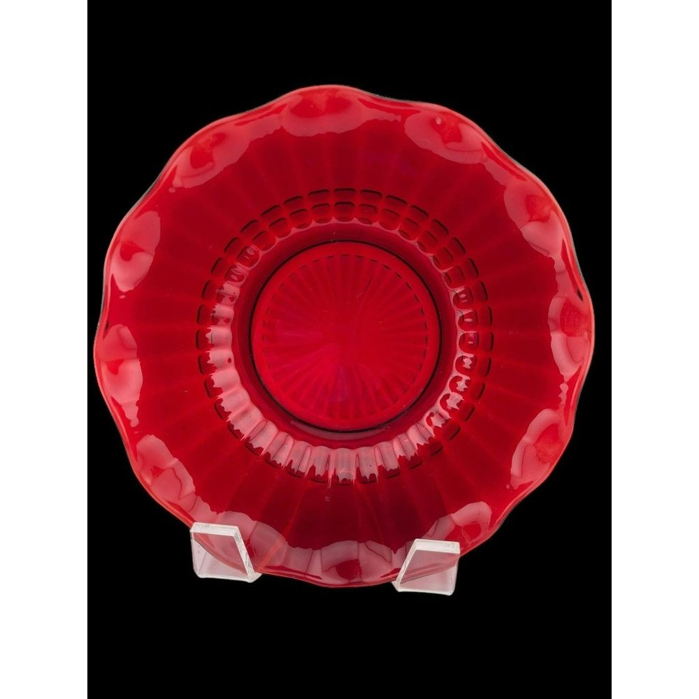 Vintage Cranberry Ruby Red Glass Bowl Ruffle Edge